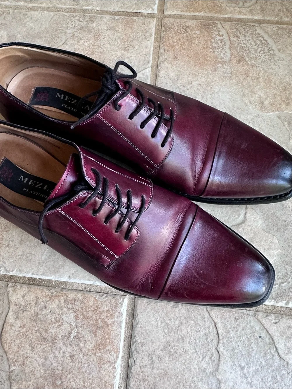 Mezlan Tarifa Cherry Red European Calfskin Leather Cap Toe Derby Shoes​